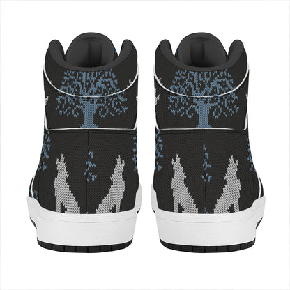 Tree Of Life And Howling Wolves Print High Top Leather Sneakers