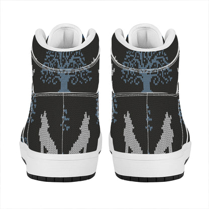 Tree Of Life And Howling Wolves Print High Top Leather Sneakers