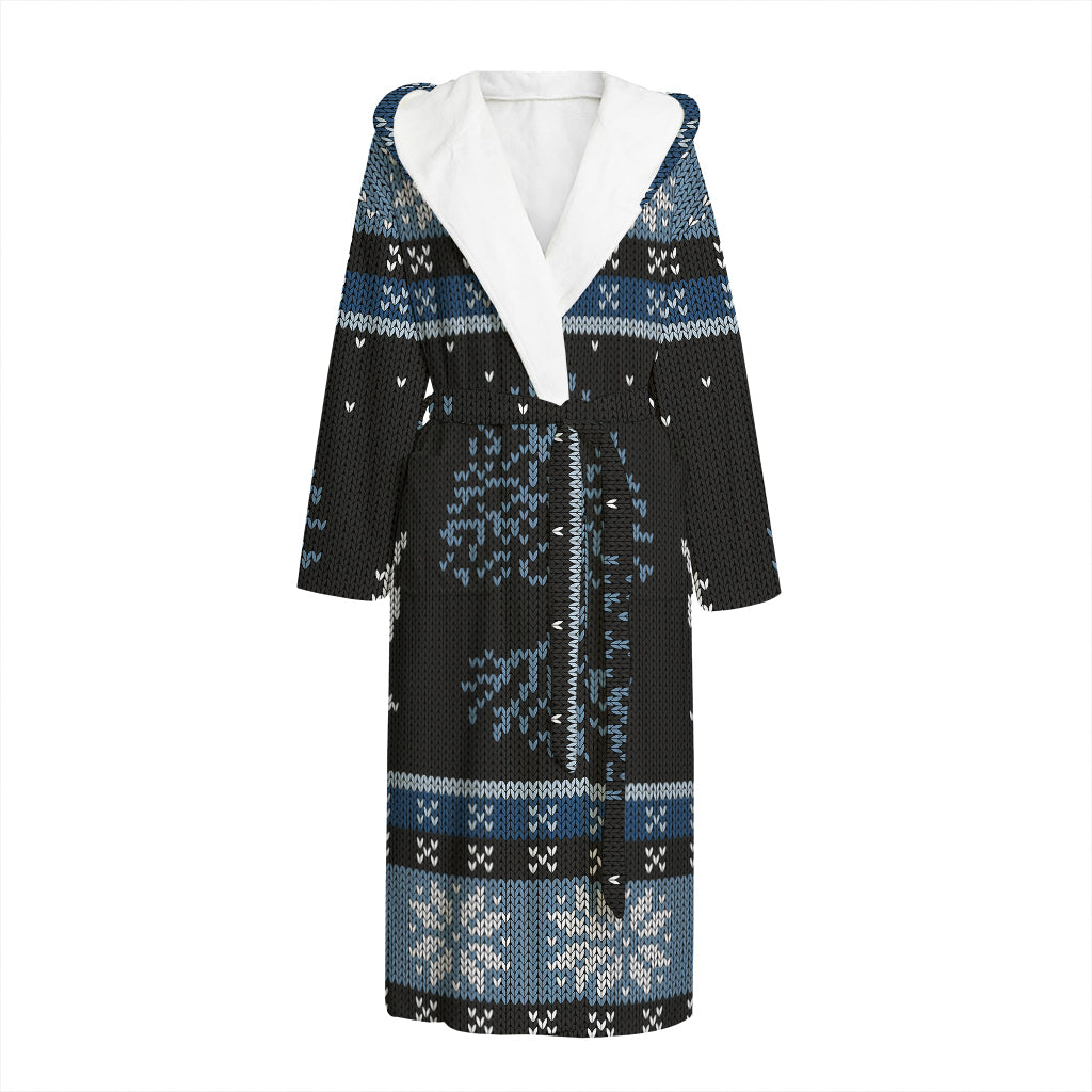 Tree Of Life And Howling Wolves Print Hooded Bathrobe