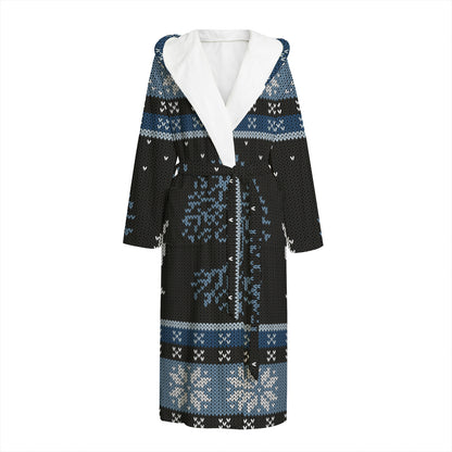 Tree Of Life And Howling Wolves Print Hooded Bathrobe