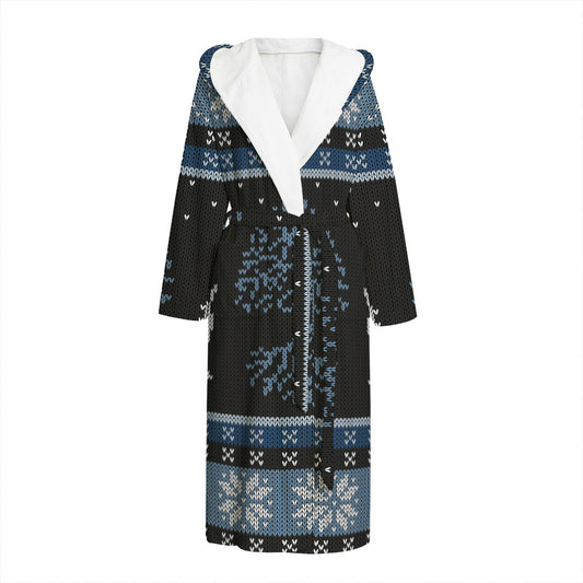 Tree Of Life And Howling Wolves Print Hooded Bathrobe