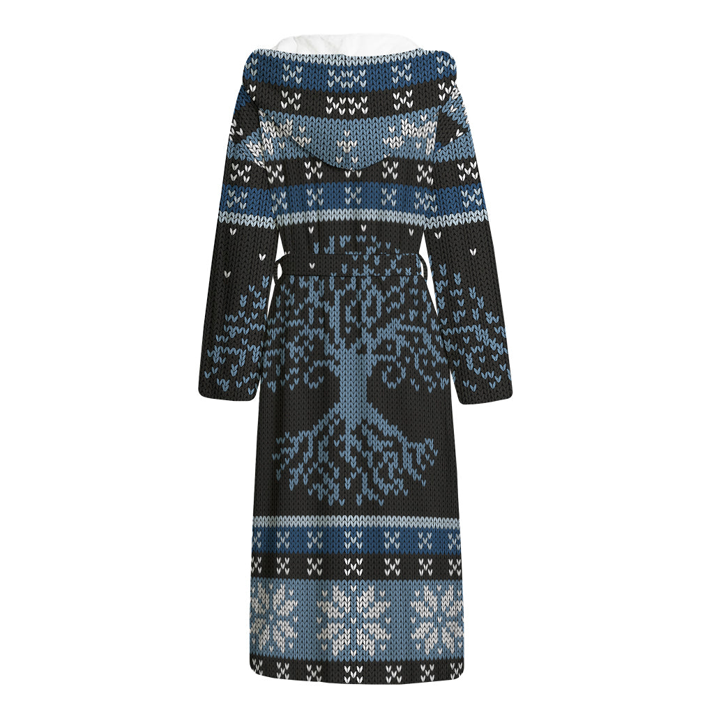 Tree Of Life And Howling Wolves Print Hooded Bathrobe