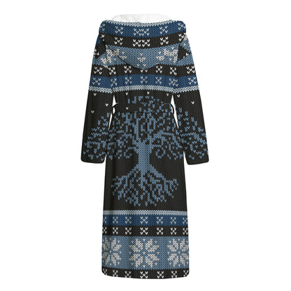 Tree Of Life And Howling Wolves Print Hooded Bathrobe