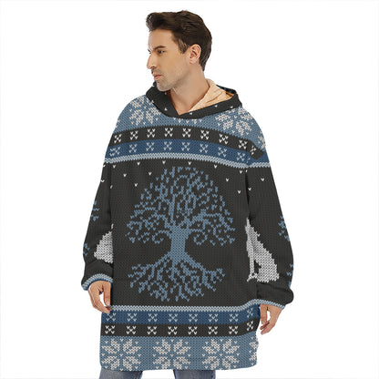Tree Of Life And Howling Wolves Print Hoodie Blanket
