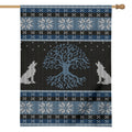 Tree Of Life And Howling Wolves Print House Flag