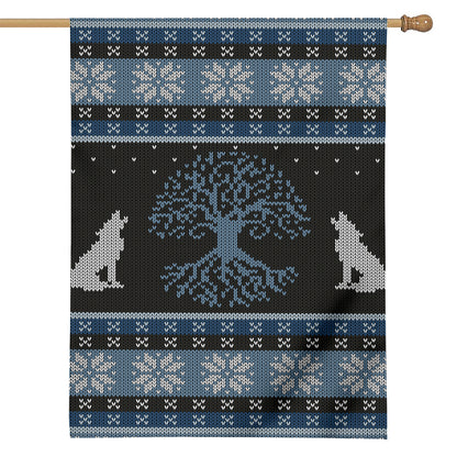 Tree Of Life And Howling Wolves Print House Flag