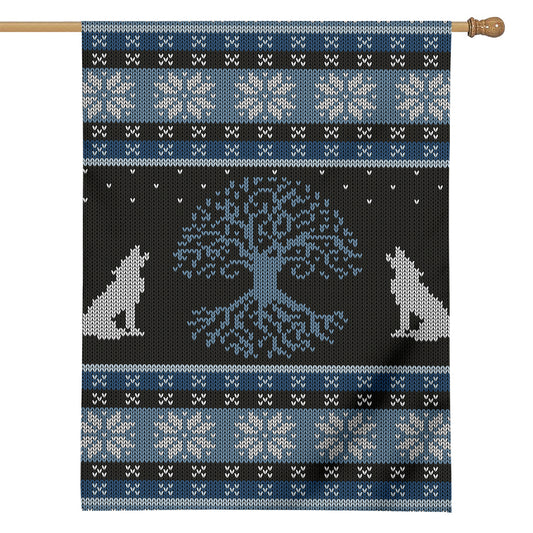 Tree Of Life And Howling Wolves Print House Flag