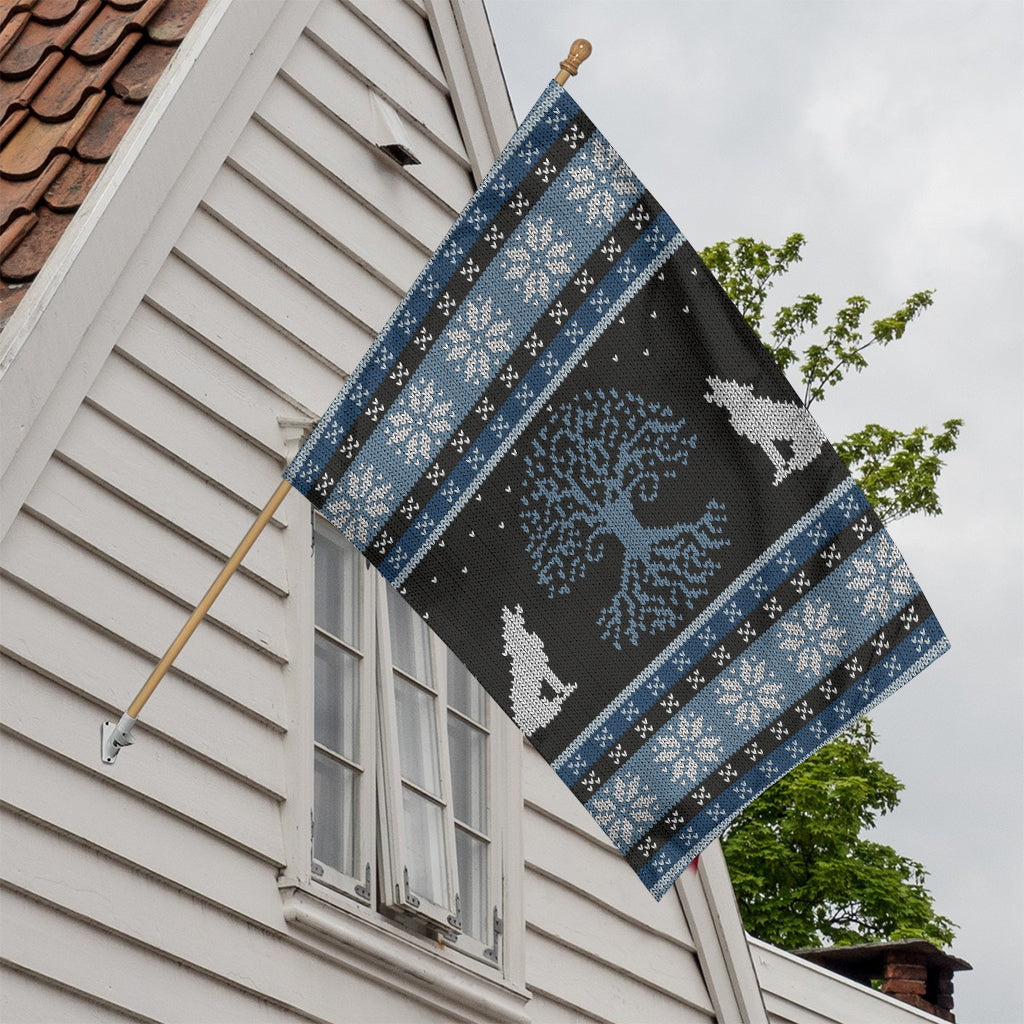 Tree Of Life And Howling Wolves Print House Flag