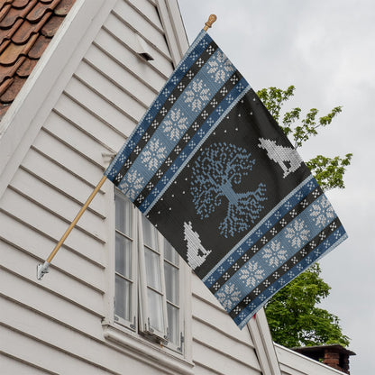 Tree Of Life And Howling Wolves Print House Flag