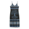 Tree Of Life And Howling Wolves Print Jersey Midi Cami Dress