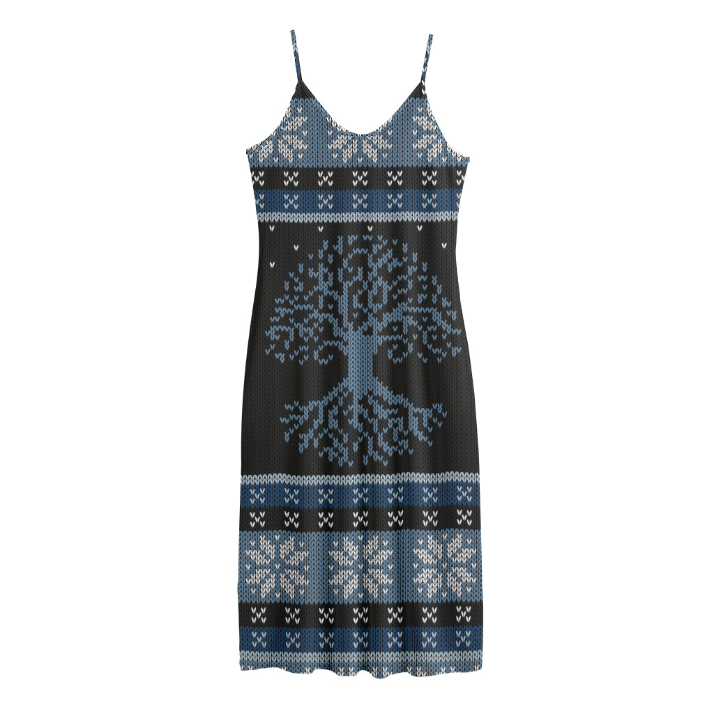 Tree Of Life And Howling Wolves Print Jersey Midi Cami Dress