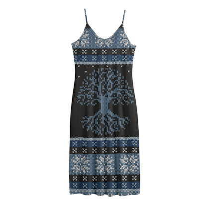 Tree Of Life And Howling Wolves Print Jersey Midi Cami Dress