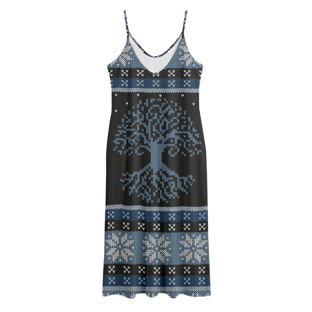 Tree Of Life And Howling Wolves Print Jersey Midi Cami Dress