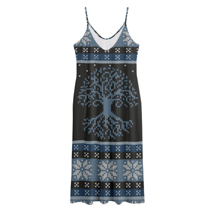 Tree Of Life And Howling Wolves Print Jersey Midi Cami Dress