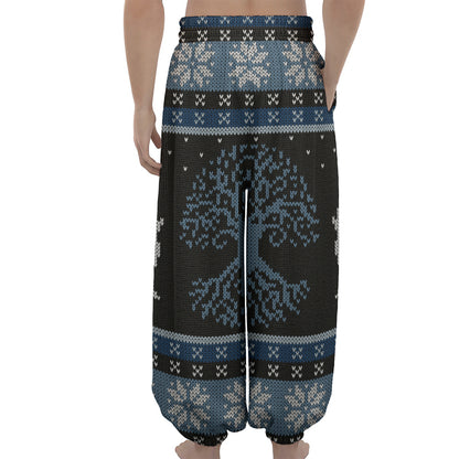 Tree Of Life And Howling Wolves Print Lantern Pants