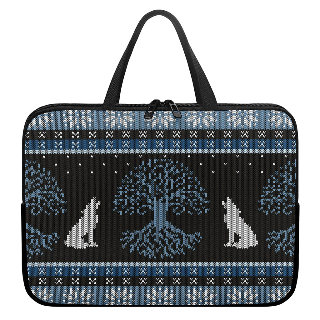 Tree Of Life And Howling Wolves Print Laptop Sleeve With Handle