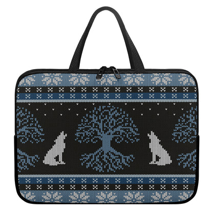 Tree Of Life And Howling Wolves Print Laptop Sleeve With Handle