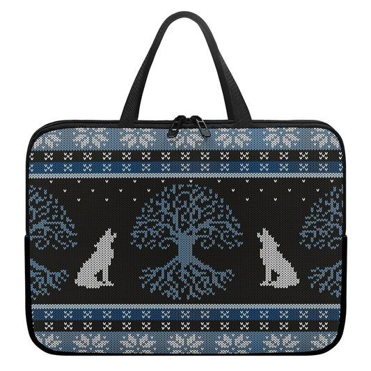 Tree Of Life And Howling Wolves Print Laptop Sleeve With Handle