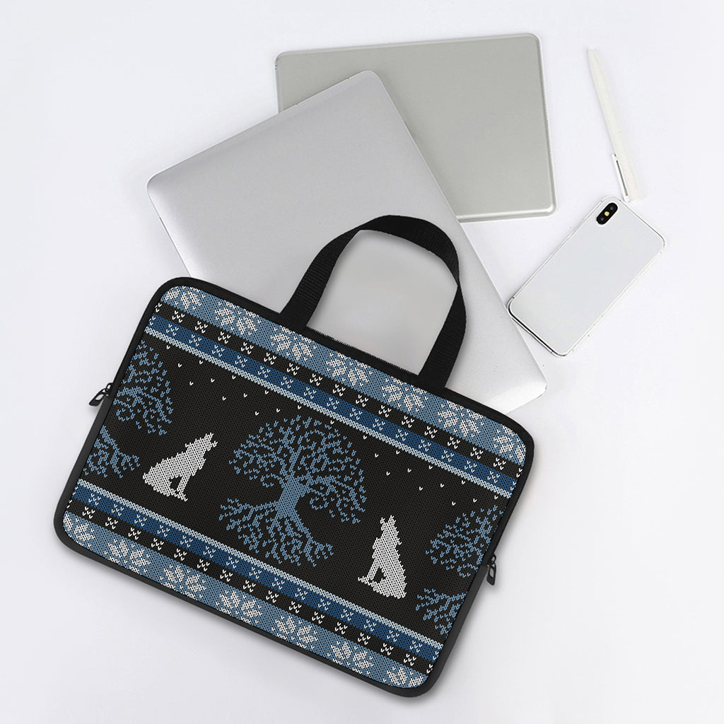 Tree Of Life And Howling Wolves Print Laptop Sleeve With Handle