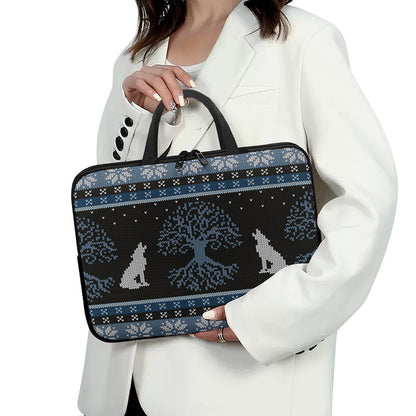 Tree Of Life And Howling Wolves Print Laptop Sleeve With Handle