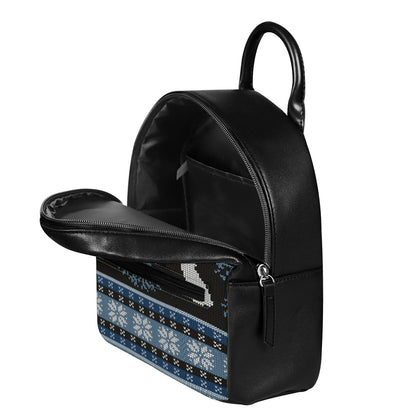 Tree Of Life And Howling Wolves Print Leather Backpack