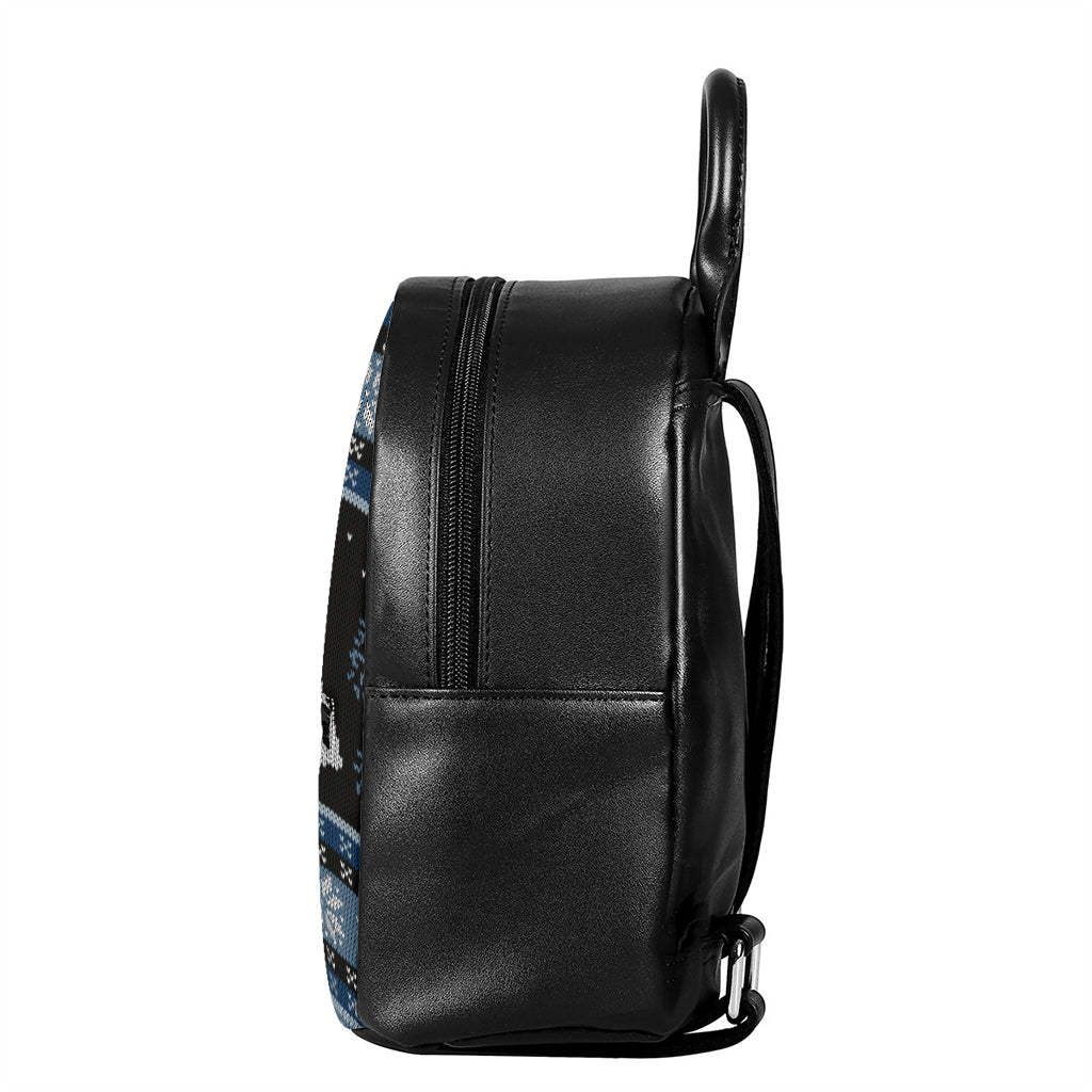 Tree Of Life And Howling Wolves Print Leather Backpack