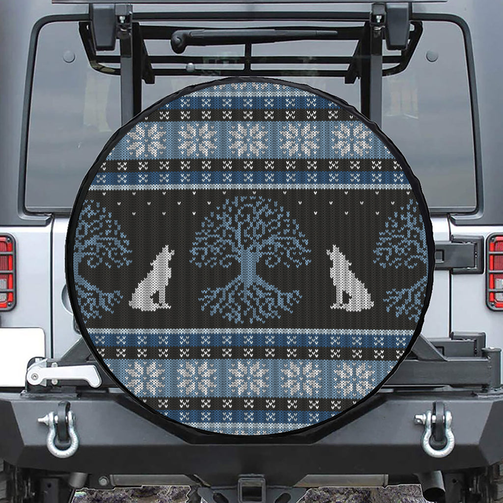 Tree Of Life And Howling Wolves Print Leather Spare Tire Cover