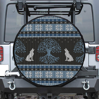 Tree Of Life And Howling Wolves Print Leather Spare Tire Cover