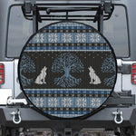 Tree Of Life And Howling Wolves Print Leather Spare Tire Cover
