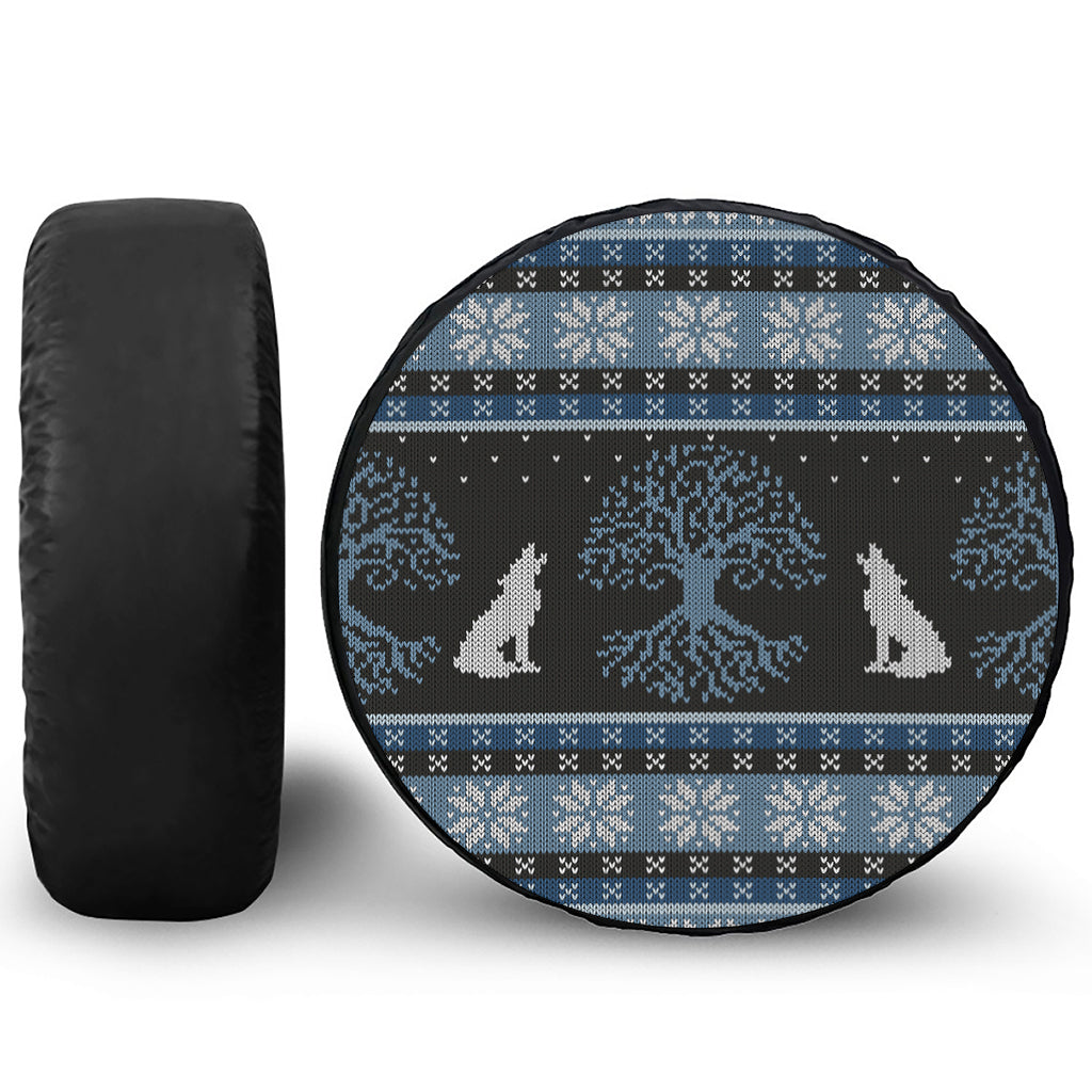 Tree Of Life And Howling Wolves Print Leather Spare Tire Cover
