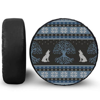 Tree Of Life And Howling Wolves Print Leather Spare Tire Cover