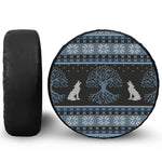 Tree Of Life And Howling Wolves Print Leather Spare Tire Cover