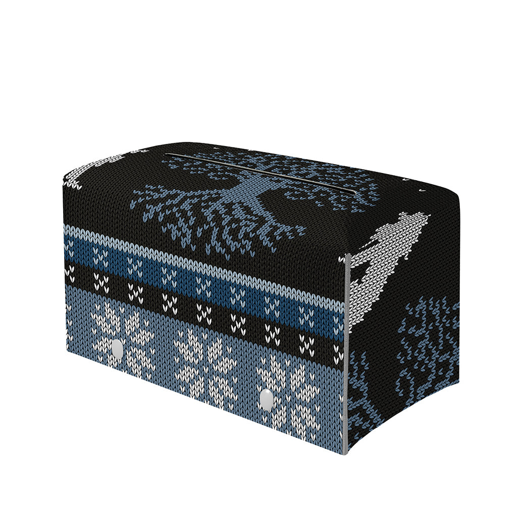 Tree Of Life And Howling Wolves Print Leather Tissue Box Cover