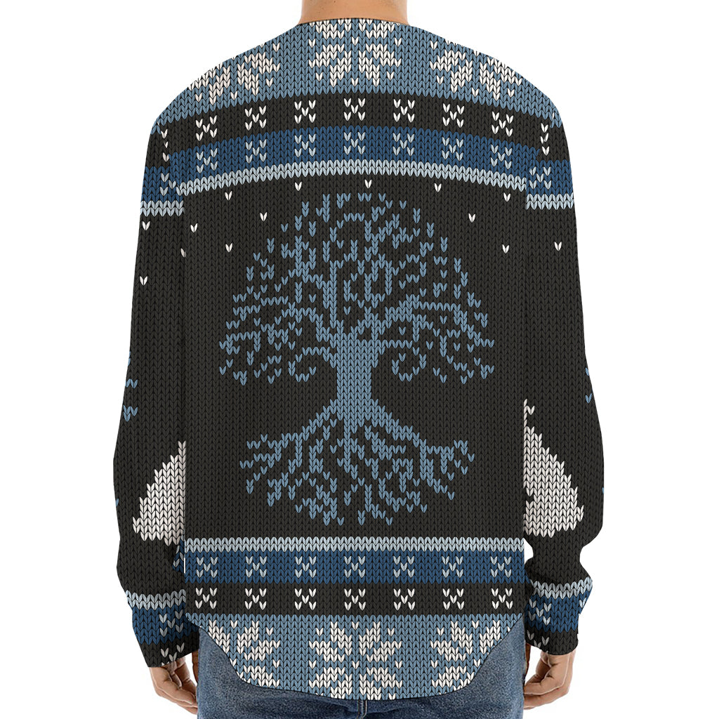 Tree Of Life And Howling Wolves Print Long Sleeve Baseball Jersey