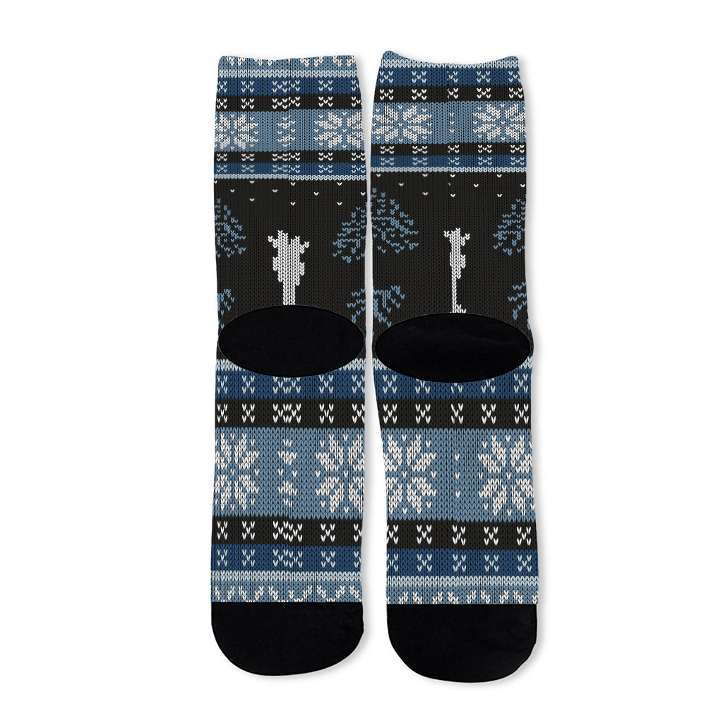 Tree Of Life And Howling Wolves Print Long Socks