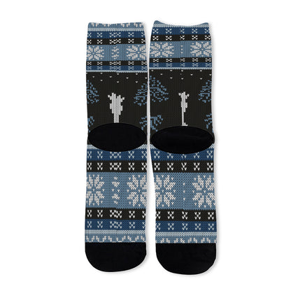 Tree Of Life And Howling Wolves Print Long Socks