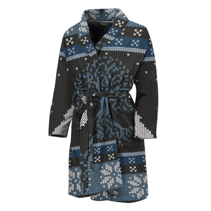 Tree Of Life And Howling Wolves Print Men's Bathrobe
