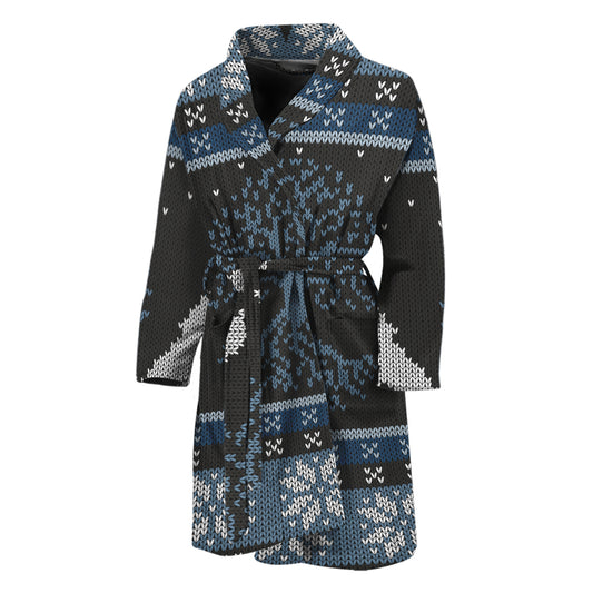 Tree Of Life And Howling Wolves Print Men's Bathrobe