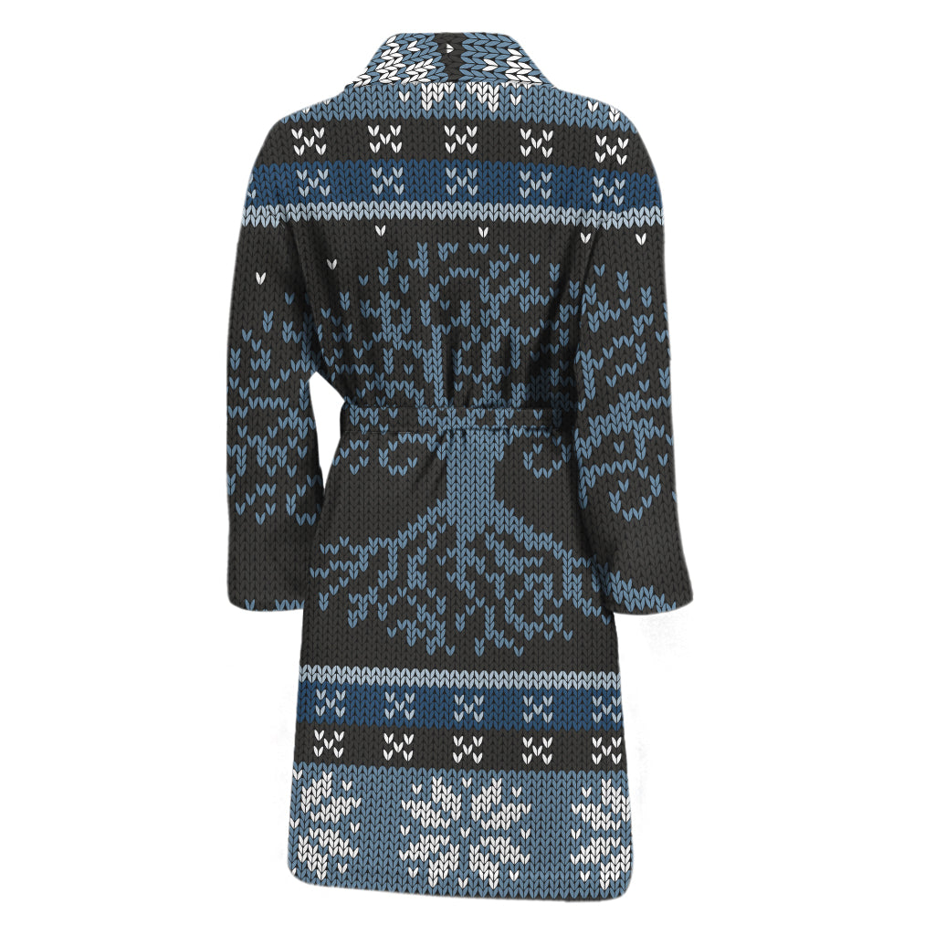Tree Of Life And Howling Wolves Print Men's Bathrobe