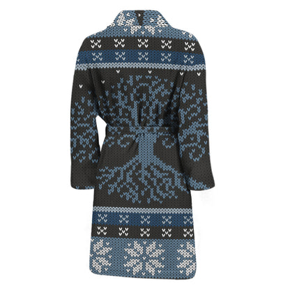 Tree Of Life And Howling Wolves Print Men's Bathrobe