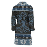 Tree Of Life And Howling Wolves Print Men's Bathrobe