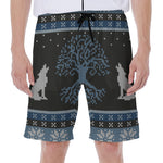 Tree Of Life And Howling Wolves Print Men's Beach Shorts