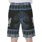 Tree Of Life And Howling Wolves Print Men's Beach Shorts