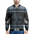 Tree Of Life And Howling Wolves Print Men's Bomber Jacket