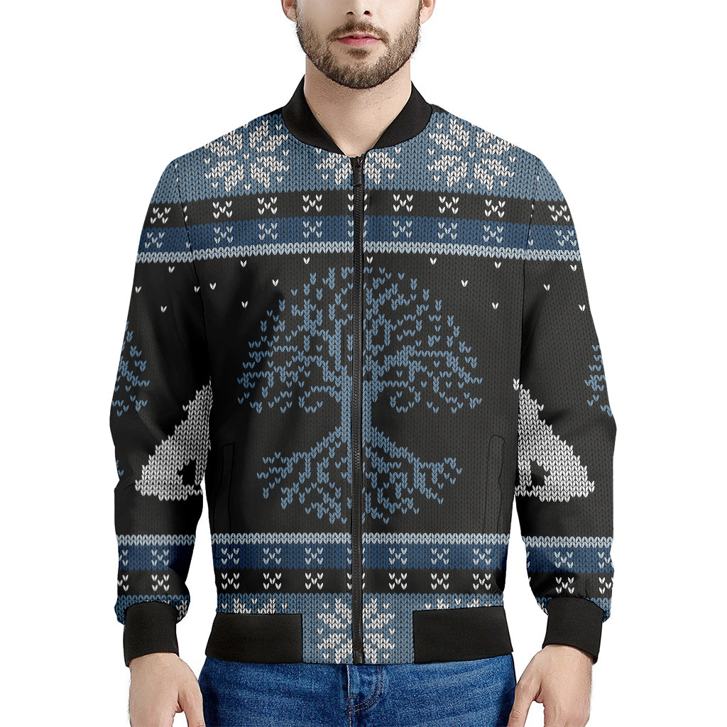 Tree Of Life And Howling Wolves Print Men's Bomber Jacket