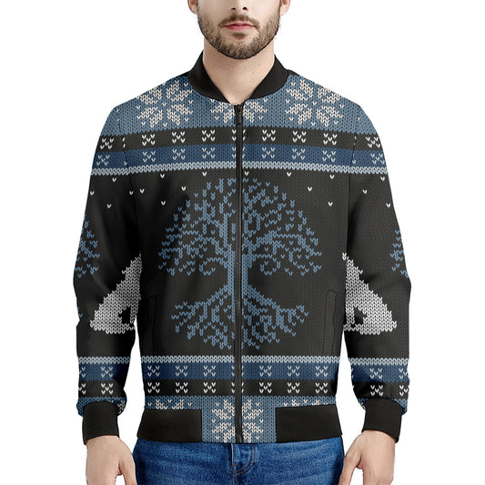 Tree Of Life And Howling Wolves Print Men's Bomber Jacket