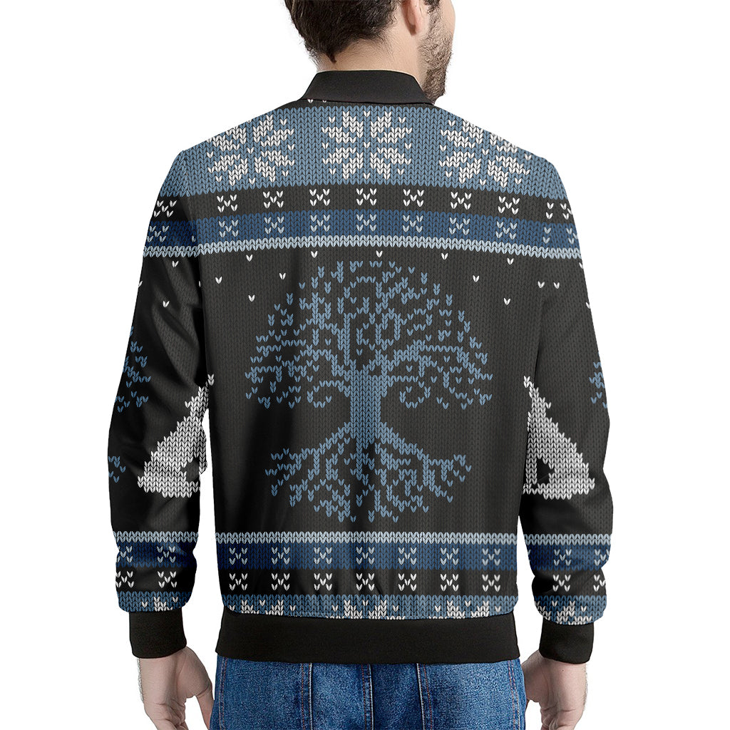 Tree Of Life And Howling Wolves Print Men's Bomber Jacket
