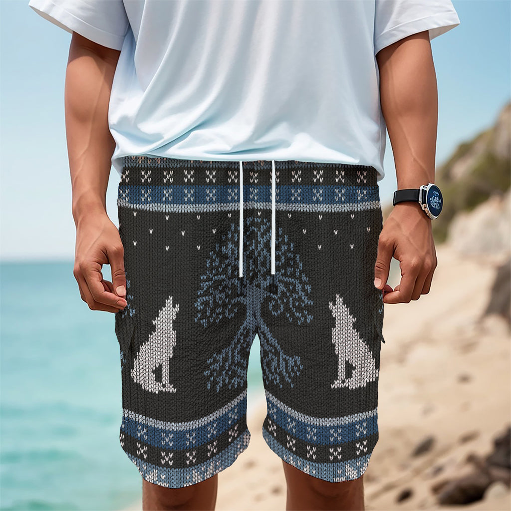 Tree Of Life And Howling Wolves Print Men's Cargo Shorts