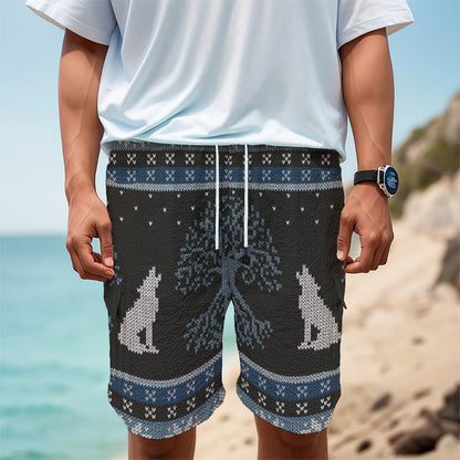 Tree Of Life And Howling Wolves Print Men's Cargo Shorts