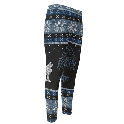 Tree Of Life And Howling Wolves Print Men's Compression Pants